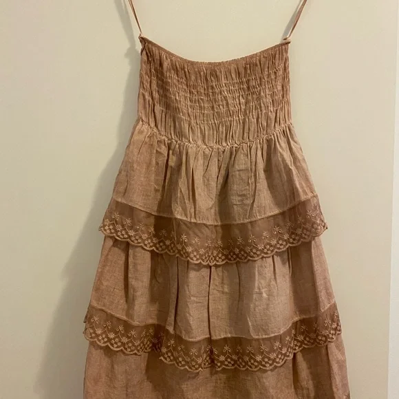 Linen Yarn Dress With A See Through Vest | Color: Pink/Tan | Size: S/M Standard | Igloog's Closet